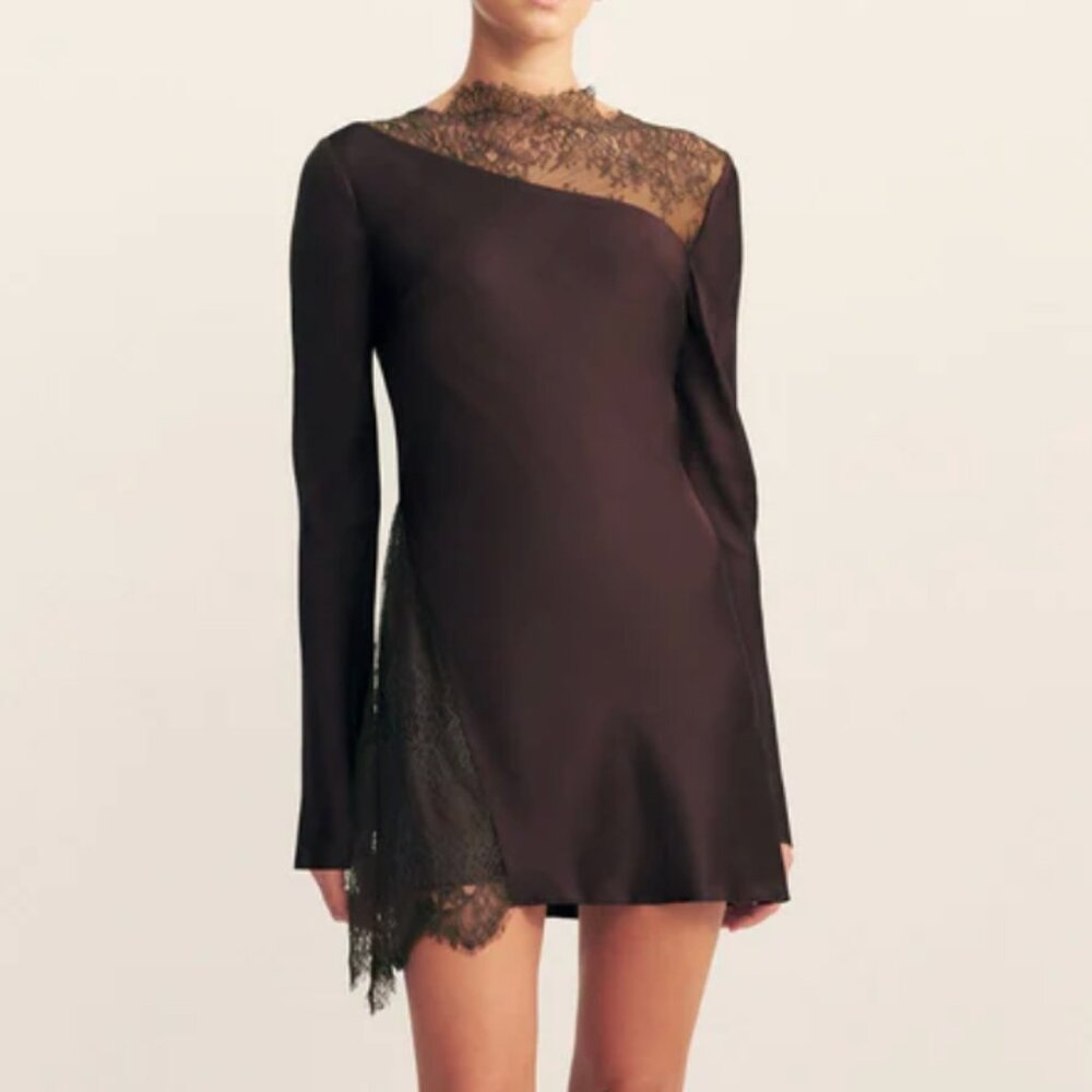 SHONA JOY ALLEGRA LACE MINI DRESS ESPRESSO US 8